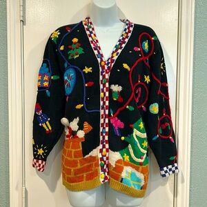 Vintage Berek 2 Women’s Christmas Sweater Cardigan Size Small